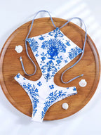 Push up Blue Swimsuit Sexy Swimwear Women Bandeau Beachwear High Waist Bathing Suits Sexy Bodysuit Backless Swimsuits