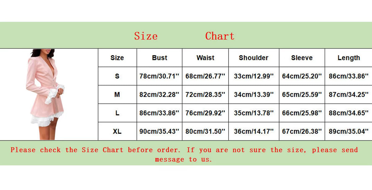 Women A-Line Dresses Retro V Neck Ruffle Hem Stitching Two Pink Long Sleeve Dresses Elegant Blazer Ladies Formal Short Vestidos
