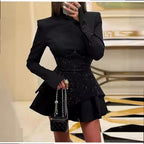 Black Party Dress with Sequin Patchwork round Neck Evening Dress, Mini Dresses for Night Out Spring Summer