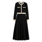 Office Ladies Elegant Knitted Midi Dresses for Woman Long Sleeve High Waist Patchwork A-Line Knitting Dresses Vestidos De Fiesta