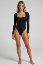 Bodysuit Long Sleeve Women Body Streetwear Dropshipping Forefair Sexy Bodycon Square Neck Sheath Crotch Basic Black Overalls Top