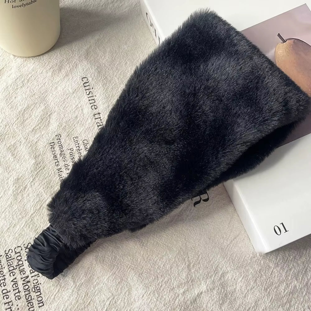 New Wide Design Fluffy Headband Solid Color Elastic Hair Band Soft Imitation Fur Hairbands Daily Wear