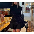 Black Party Dress with Sequin Patchwork round Neck Evening Dress, Mini Dresses for Night Out Spring Summer