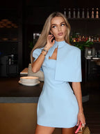 2026 Fall Women Solid Mini Dress Sexy Elegant High Collar Vest Vestido Fashion Office Lady Robes Chic Bodycon Streetwears